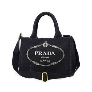 Prada Canapa Convertible 2way Tote Shoulder Bag Top Handle Denim Black